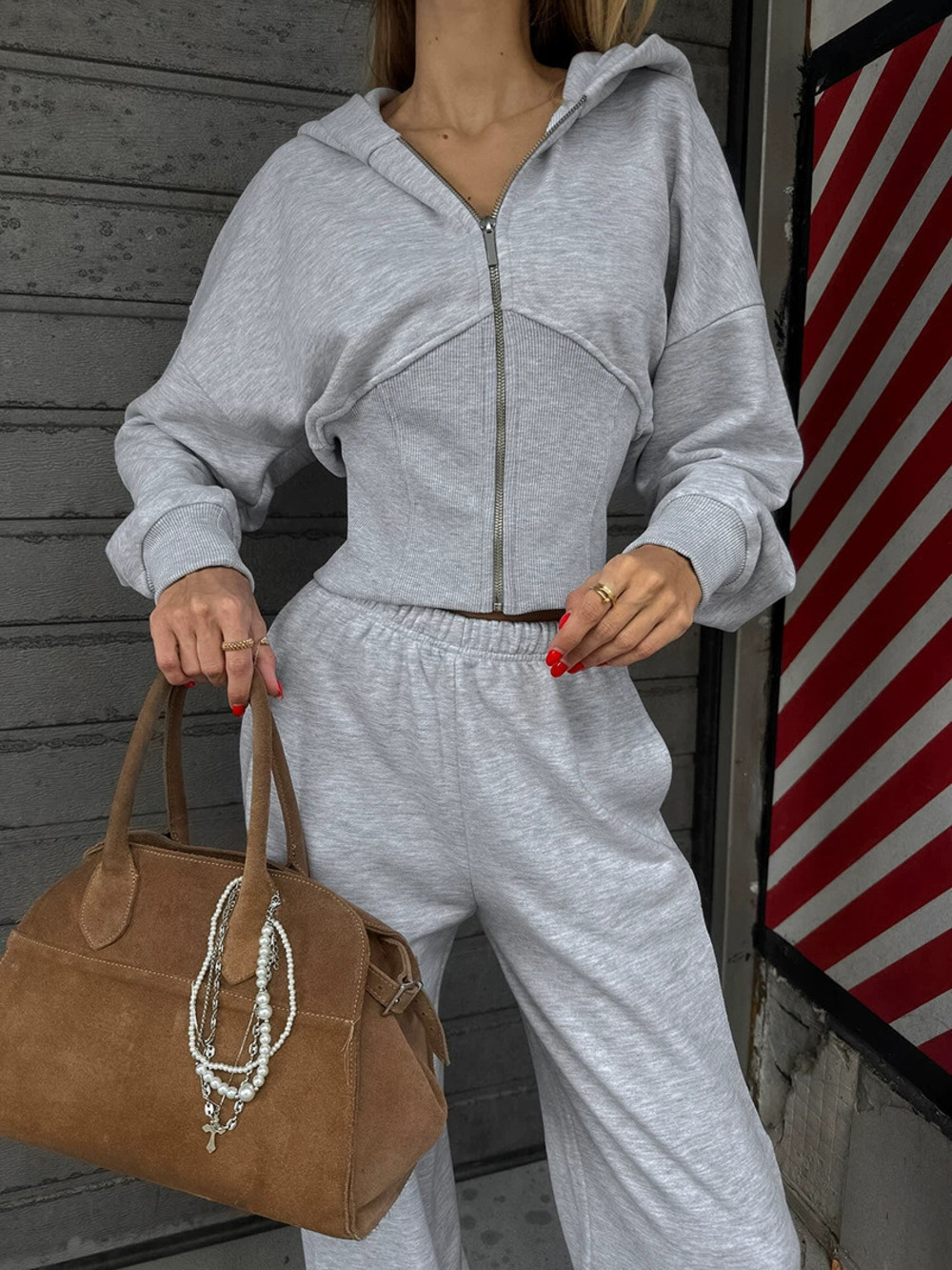 Forever 21 Heather Grey Cinched Waist Hoodie and Split Hem Jogger Set